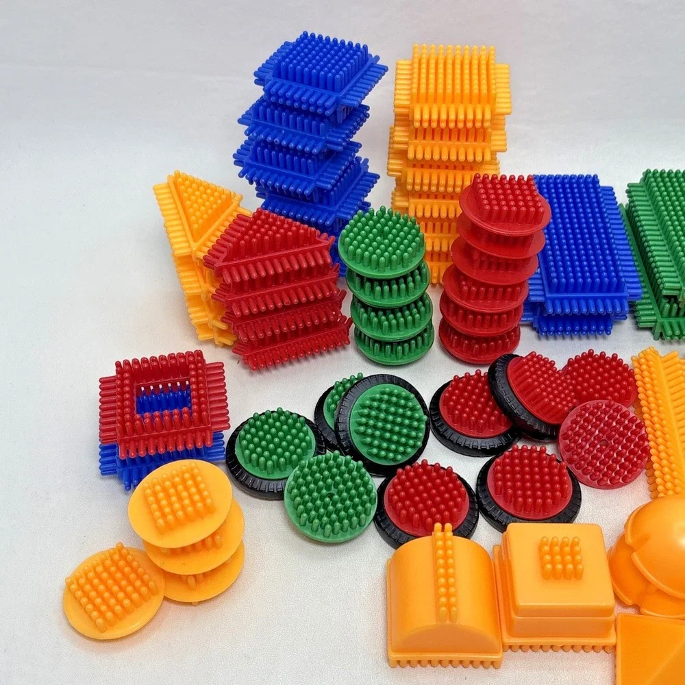Vintage Battat Bristle Blocks Building Set Family Dog Figures Colorful 73 Pieces